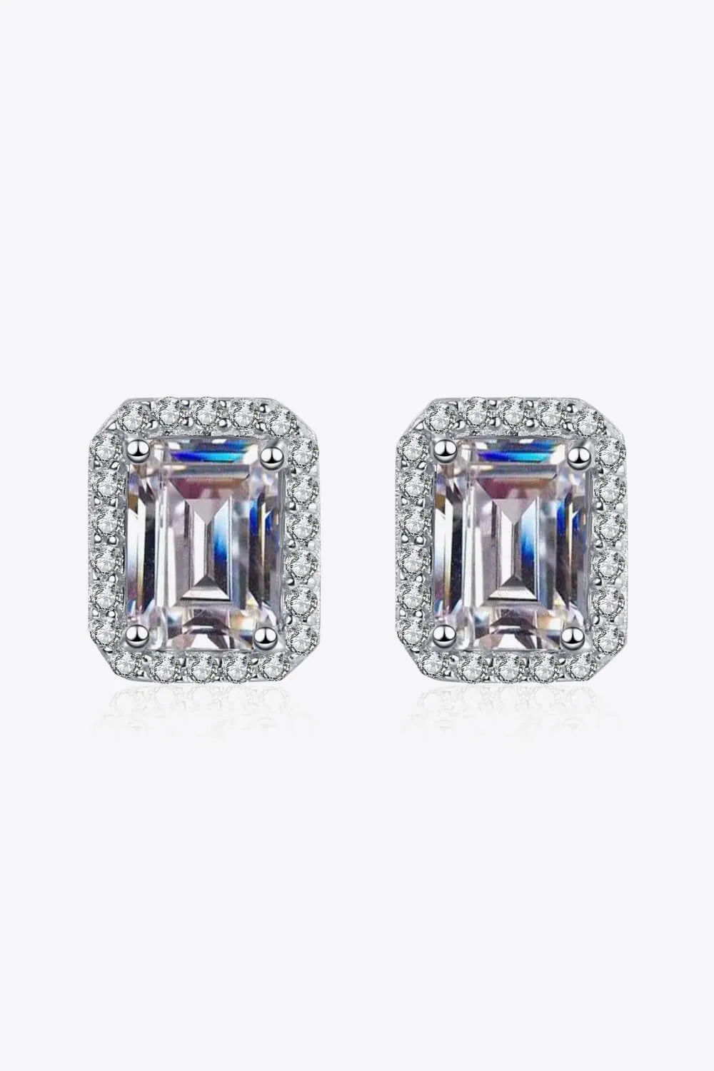 1 Ct Moissanite Rhodium-Plated Square Stud Earrings