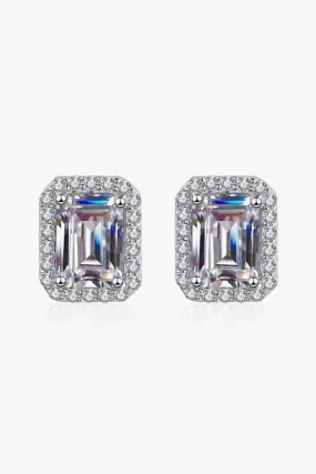 1 Ct Moissanite Rhodium-Plated Square Stud Earrings