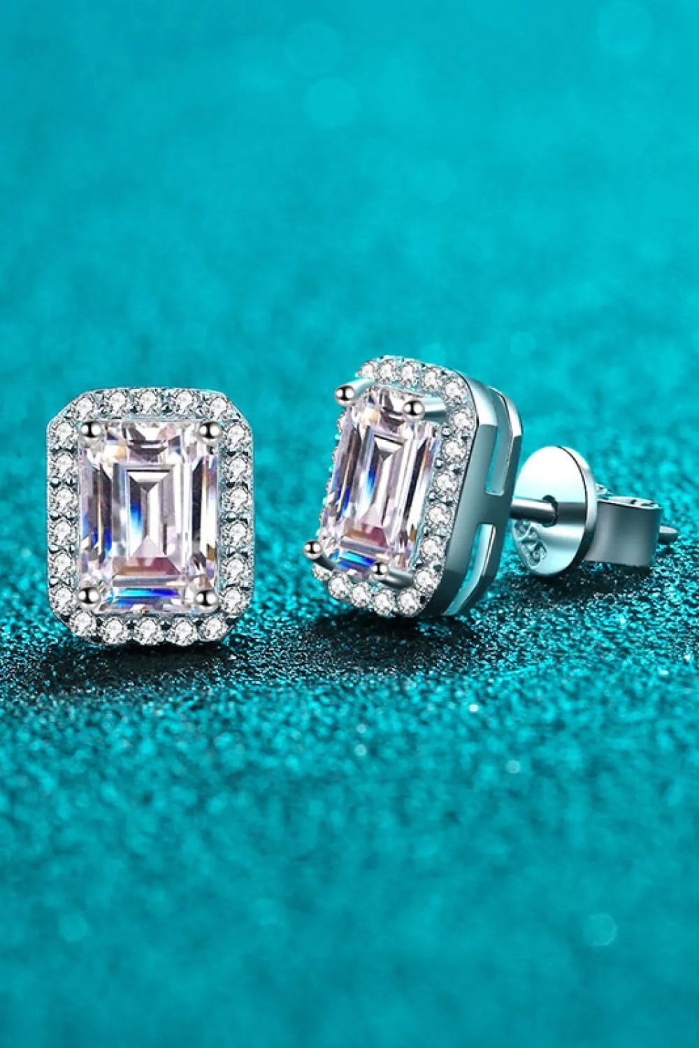 1 Ct Moissanite Rhodium-Plated Square Stud Earrings