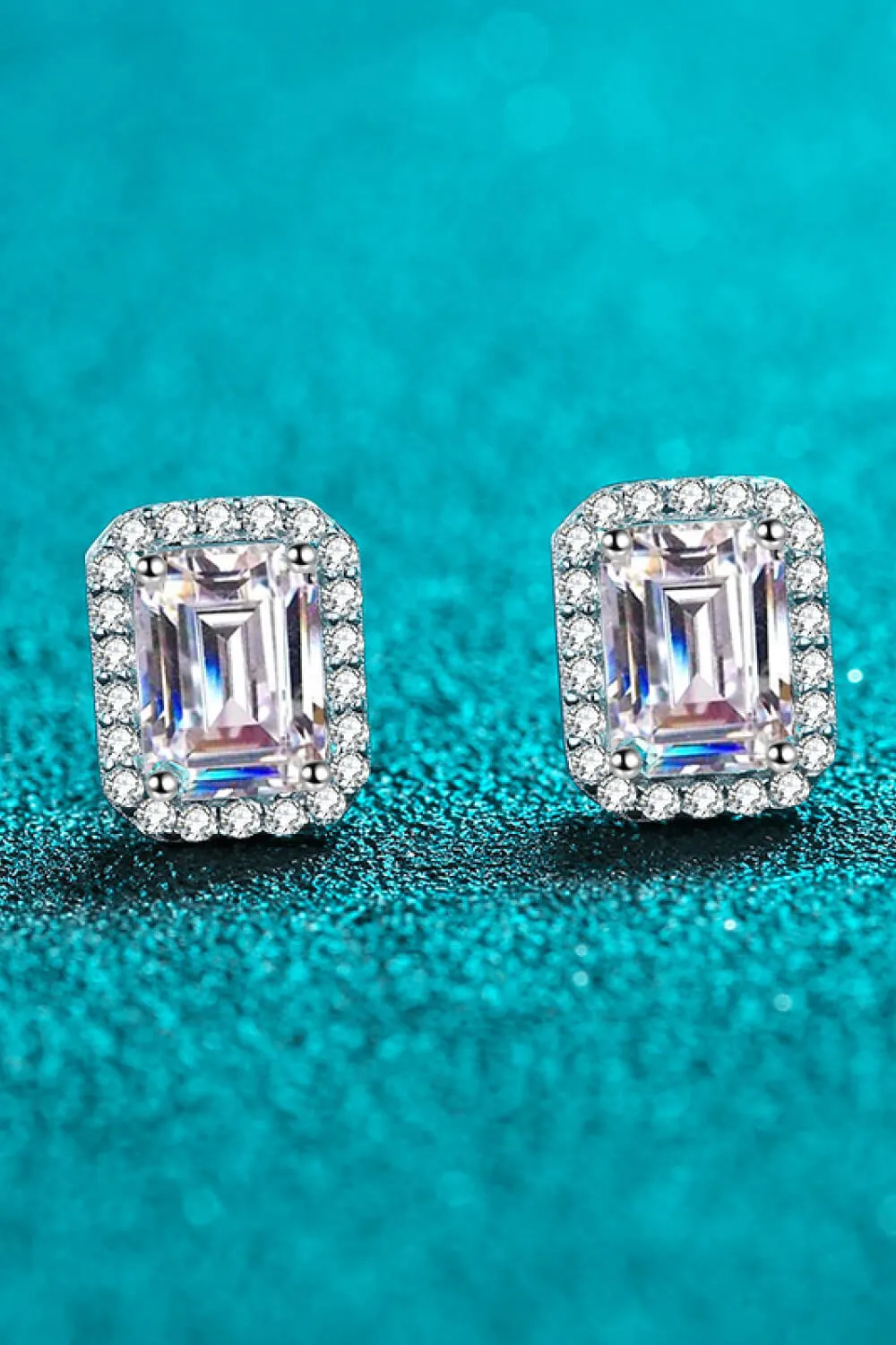 1 Ct Moissanite Rhodium-Plated Square Stud Earrings