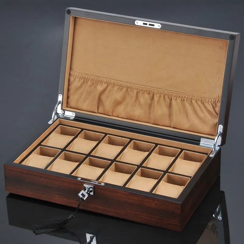 12 Slots Luxury Wooden Watch and Jewelry Organizer With Lock