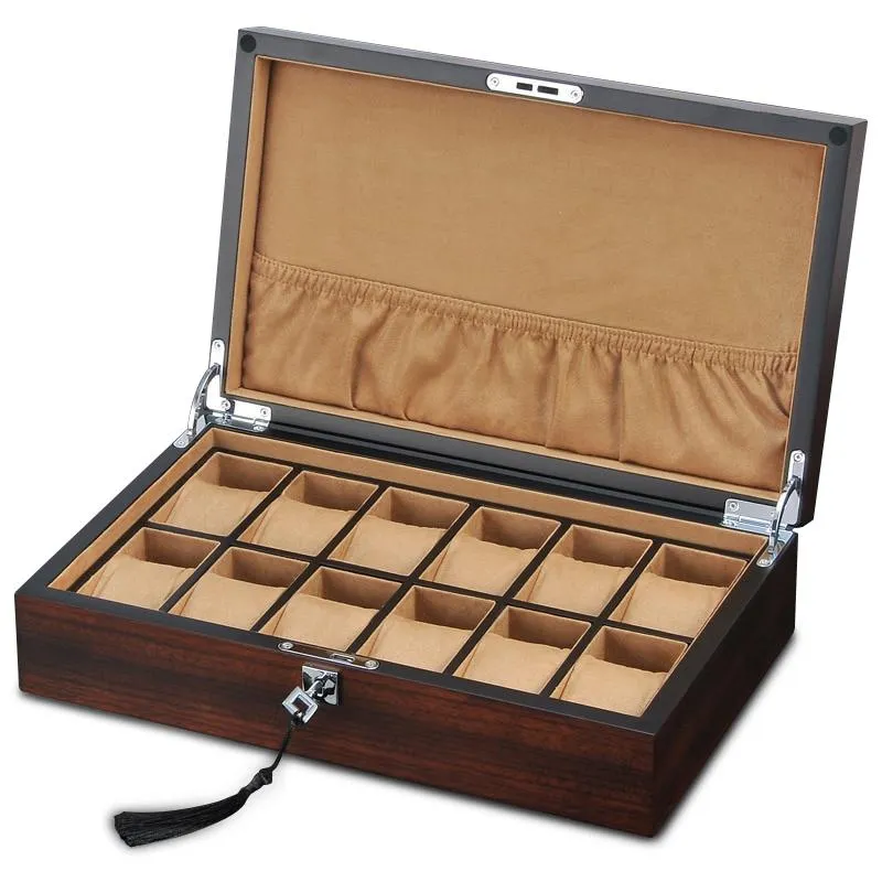 12 Slots Luxury Wooden Watch and Jewelry Organizer With Lock