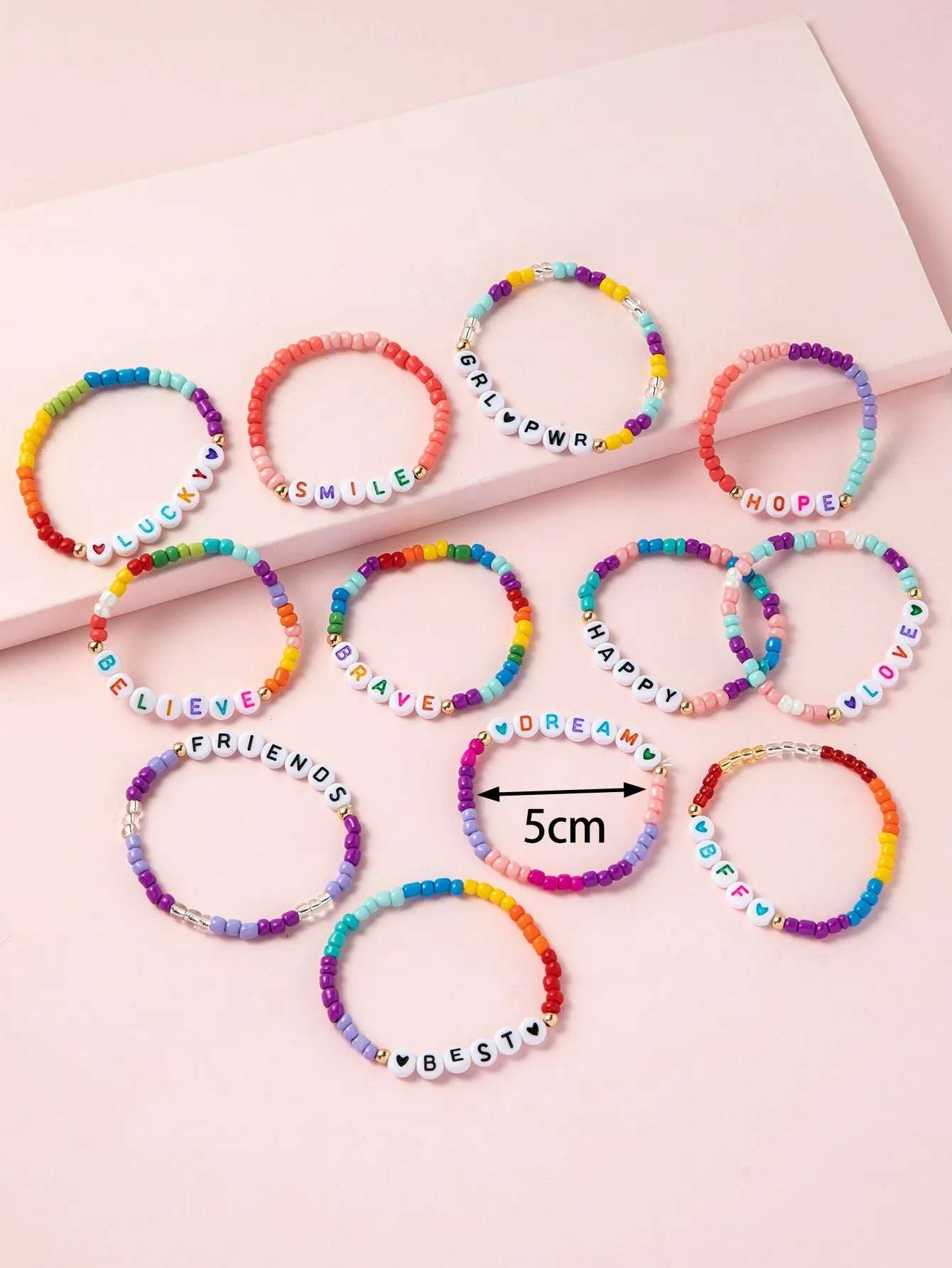 12pcs Girls Letter Detail Beaded Bracelet