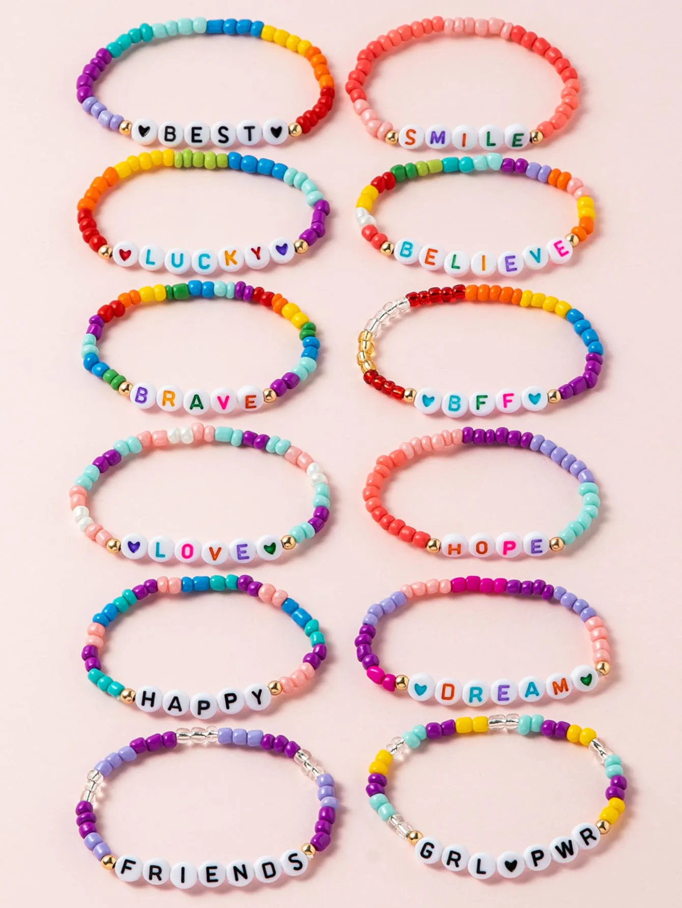 12pcs Girls Letter Detail Beaded Bracelet