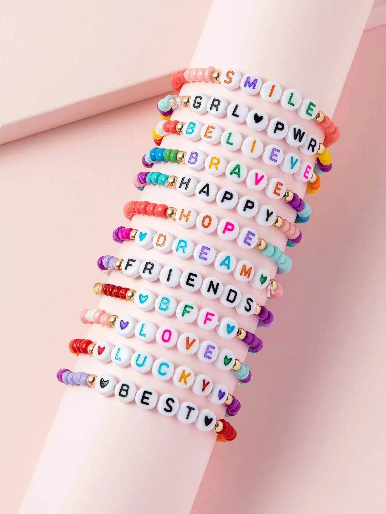 12pcs Girls Letter Detail Beaded Bracelet