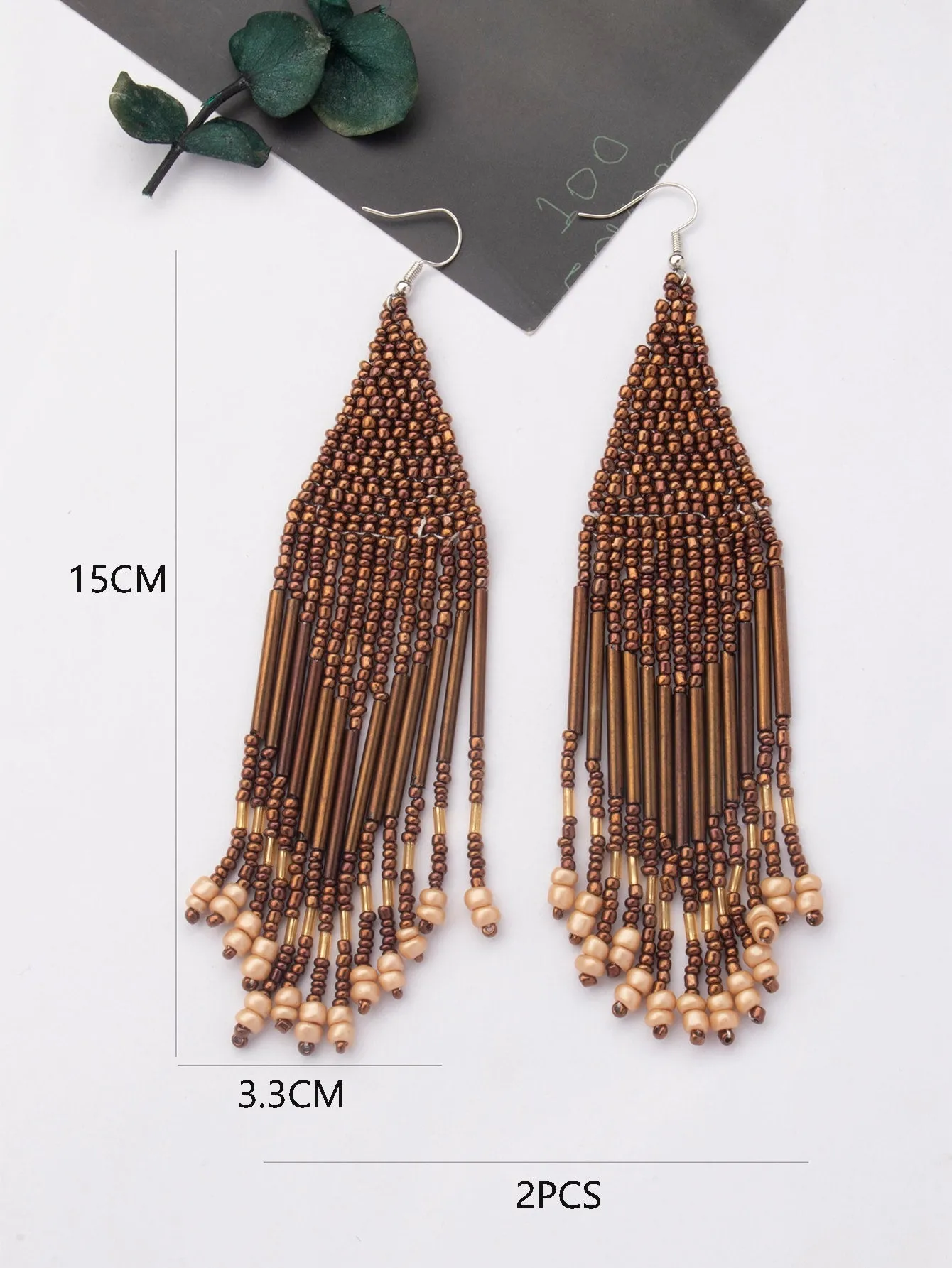 1pair Latest Fashion Bohemia Style Tassel Dangle Earrings With Handmade Steel Tube, Rhombus Bead & Long Fringe, Suitable For Party, Travel, Beach, Valentine's Day Gift