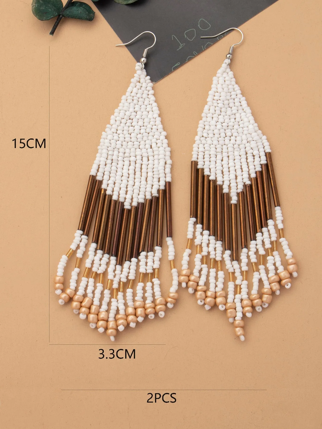 1pair Latest Fashion Bohemia Style Tassel Dangle Earrings With Handmade Steel Tube, Rhombus Bead & Long Fringe, Suitable For Party, Travel, Beach, Valentine's Day Gift