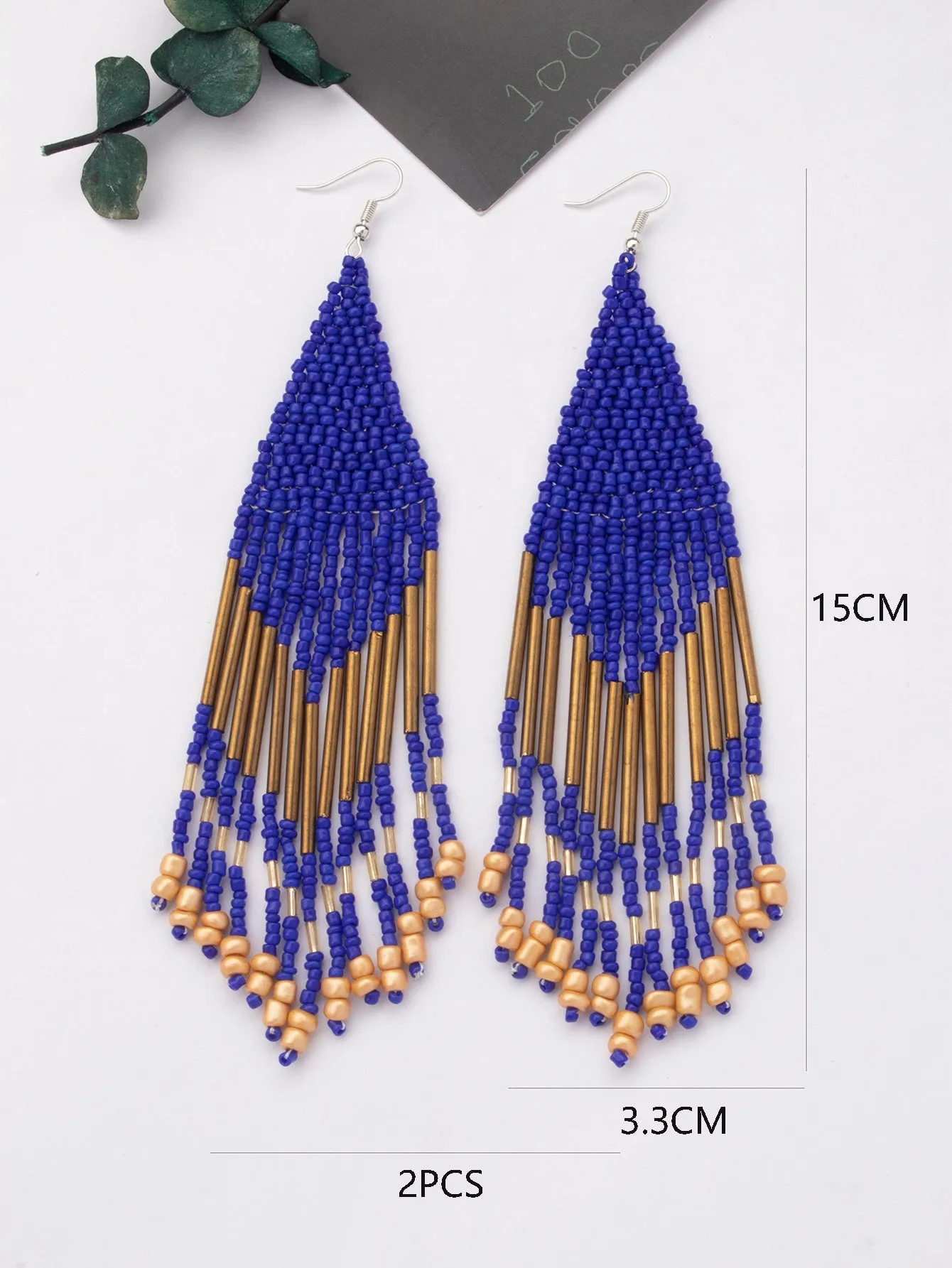 1pair Latest Fashion Bohemia Style Tassel Dangle Earrings With Handmade Steel Tube, Rhombus Bead & Long Fringe, Suitable For Party, Travel, Beach, Valentine's Day Gift