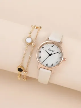 1pc Kids Round Pointer Quartz Watch & 1pc Bracelet