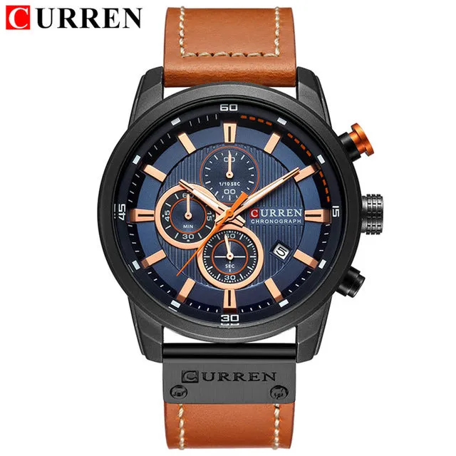 2020 Curren Luxury Military Sport Watches Men'S Quartz Leather Strap Male Waterproof Date Wristwatch