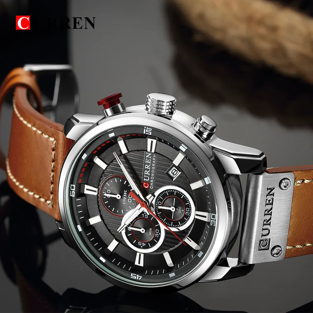 2020 Curren Luxury Military Sport Watches Men'S Quartz Leather Strap Male Waterproof Date Wristwatch