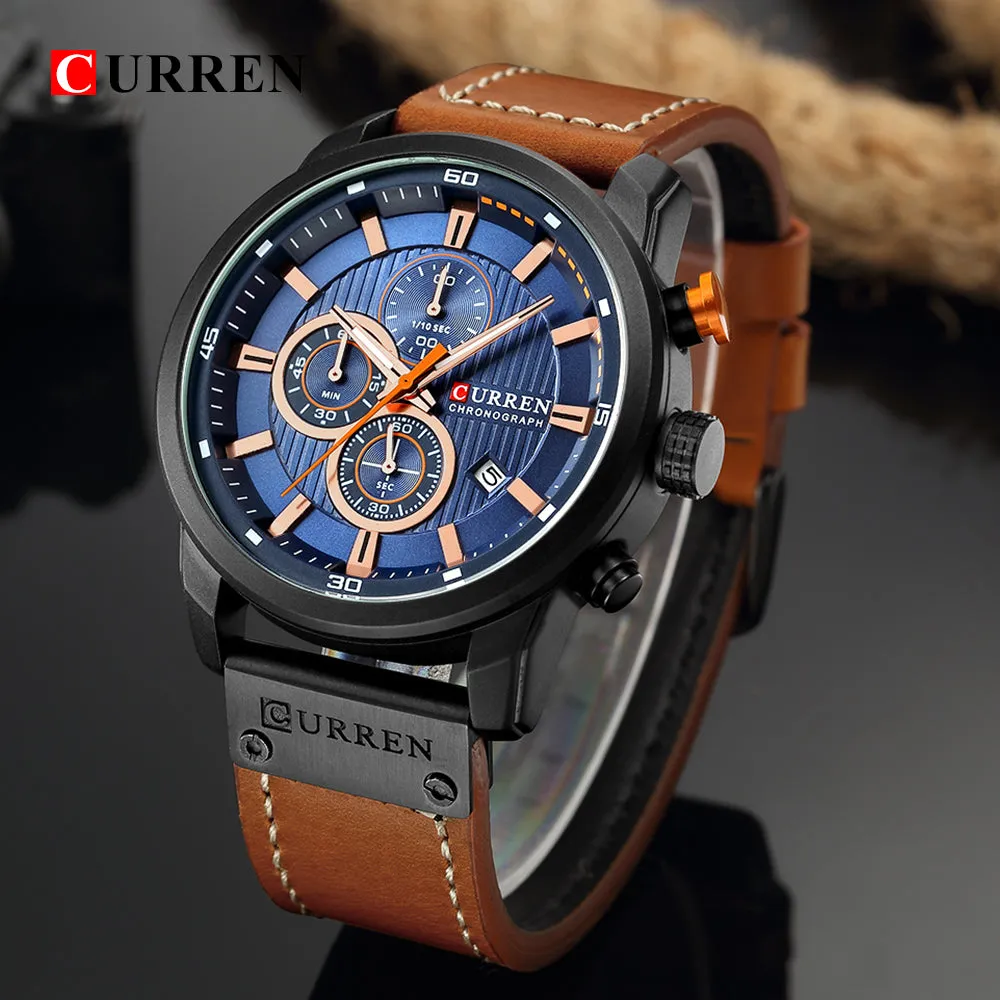 2020 Curren Luxury Military Sport Watches Men'S Quartz Leather Strap Male Waterproof Date Wristwatch