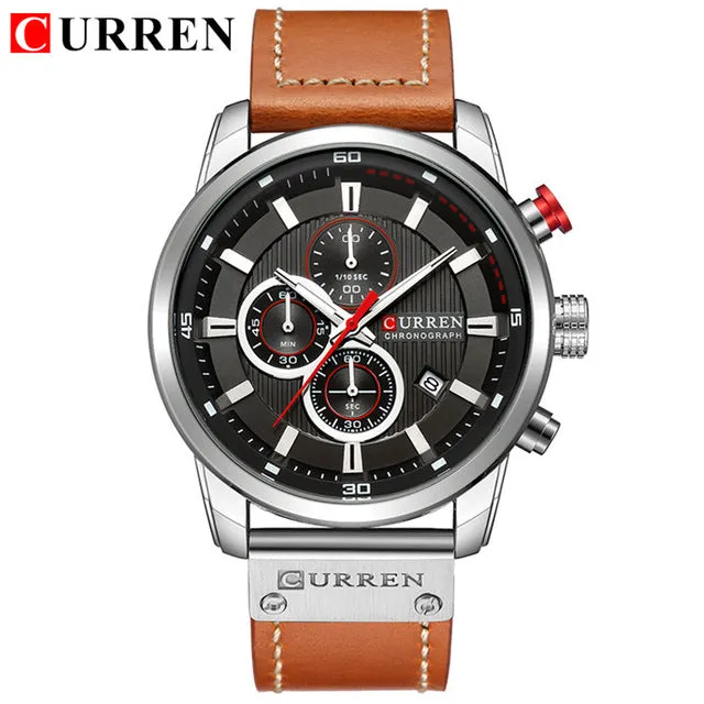 2020 Curren Luxury Military Sport Watches Men'S Quartz Leather Strap Male Waterproof Date Wristwatch