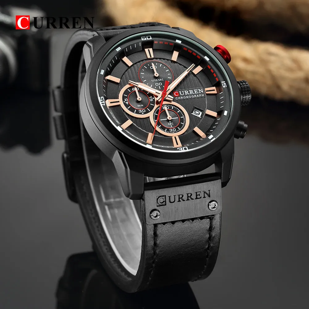 2020 Curren Luxury Military Sport Watches Men'S Quartz Leather Strap Male Waterproof Date Wristwatch