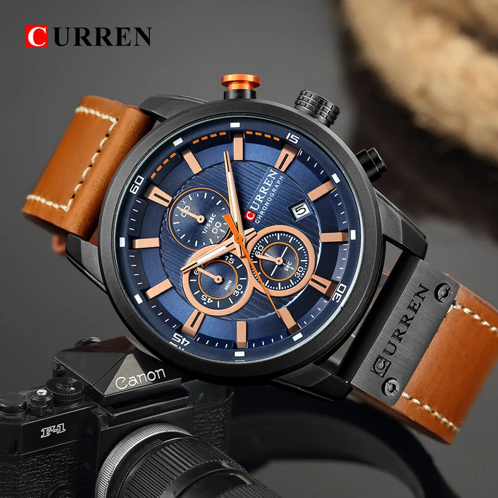 2020 Curren Luxury Military Sport Watches Men'S Quartz Leather Strap Male Waterproof Date Wristwatch