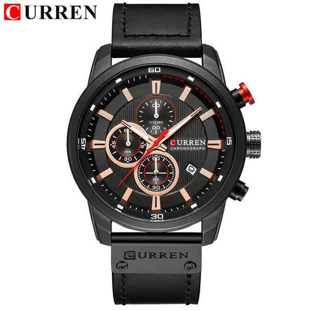 2020 Curren Luxury Military Sport Watches Men'S Quartz Leather Strap Male Waterproof Date Wristwatch