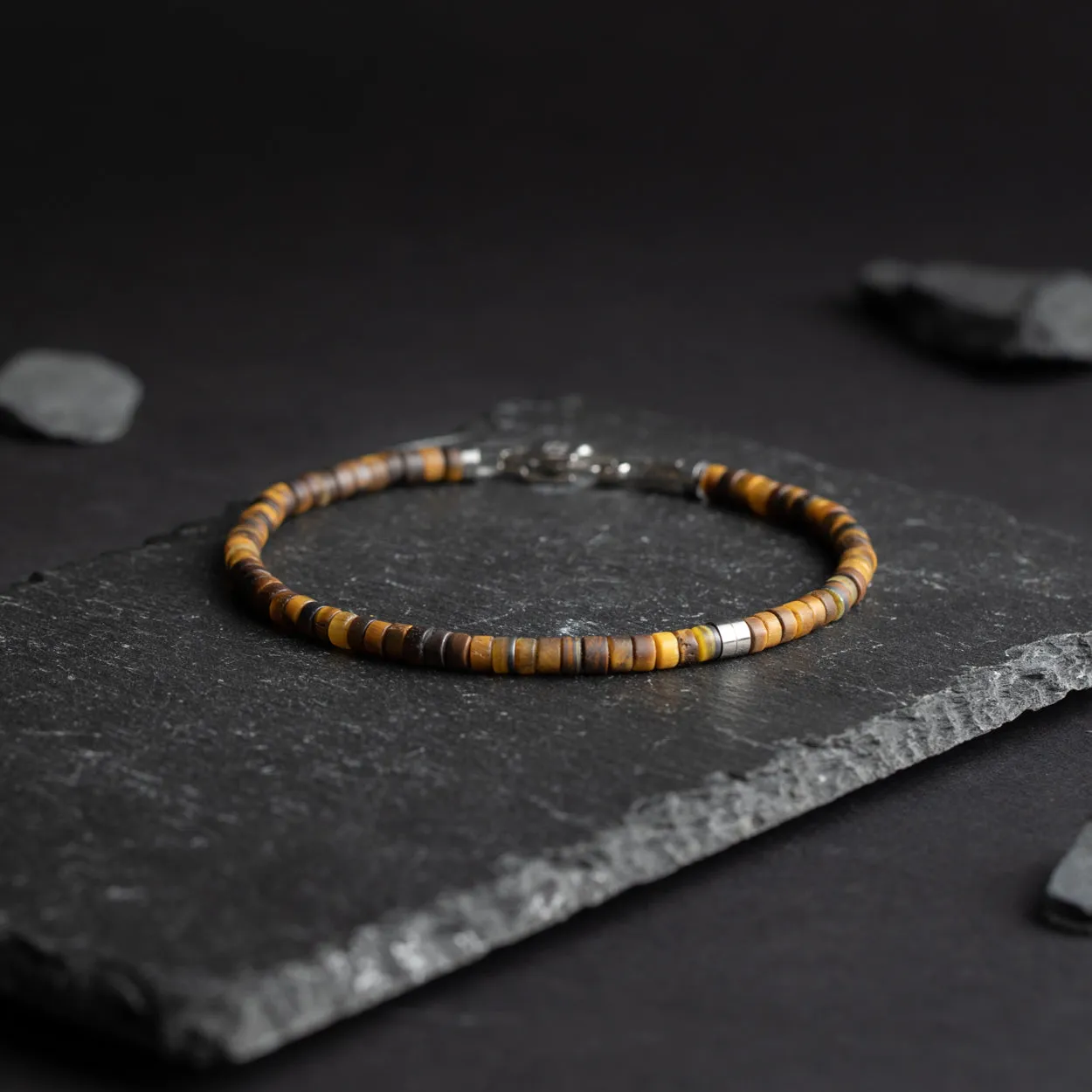 2mm Bracelet with matte Tiger Eye stones and titanium element