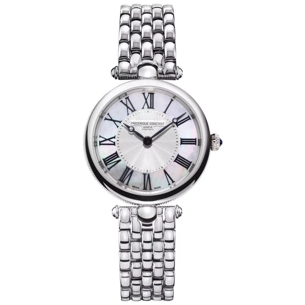 30mm Art Deco Round Quartz Watch with White Mother of Pearl