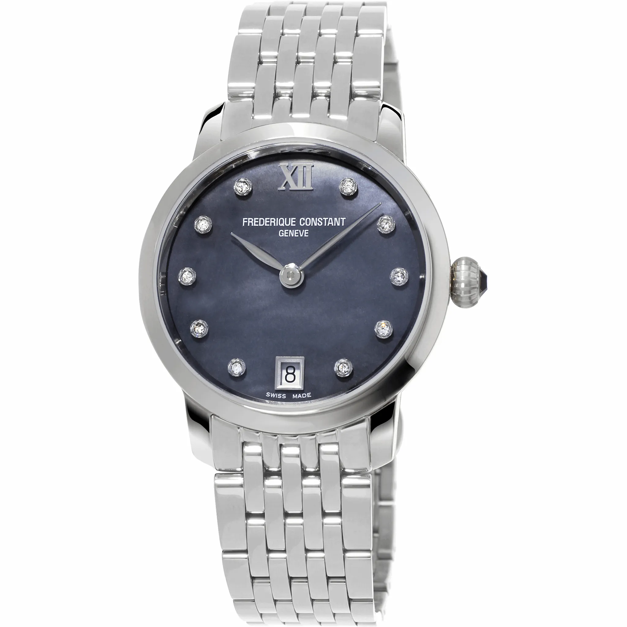 30mm Slimline Ladies Quartz Watch with Black Mother of Pearl