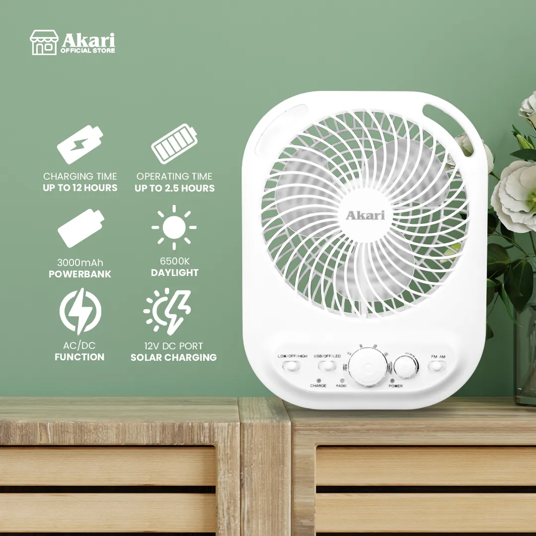 Akari 6 Rechargeable Box Fan with Radio and Night Light (ARBF-5511R)