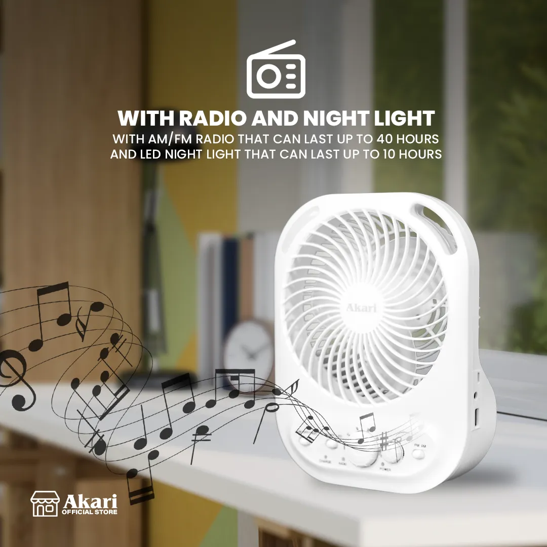 Akari 6 Rechargeable Box Fan with Radio and Night Light (ARBF-5511R)