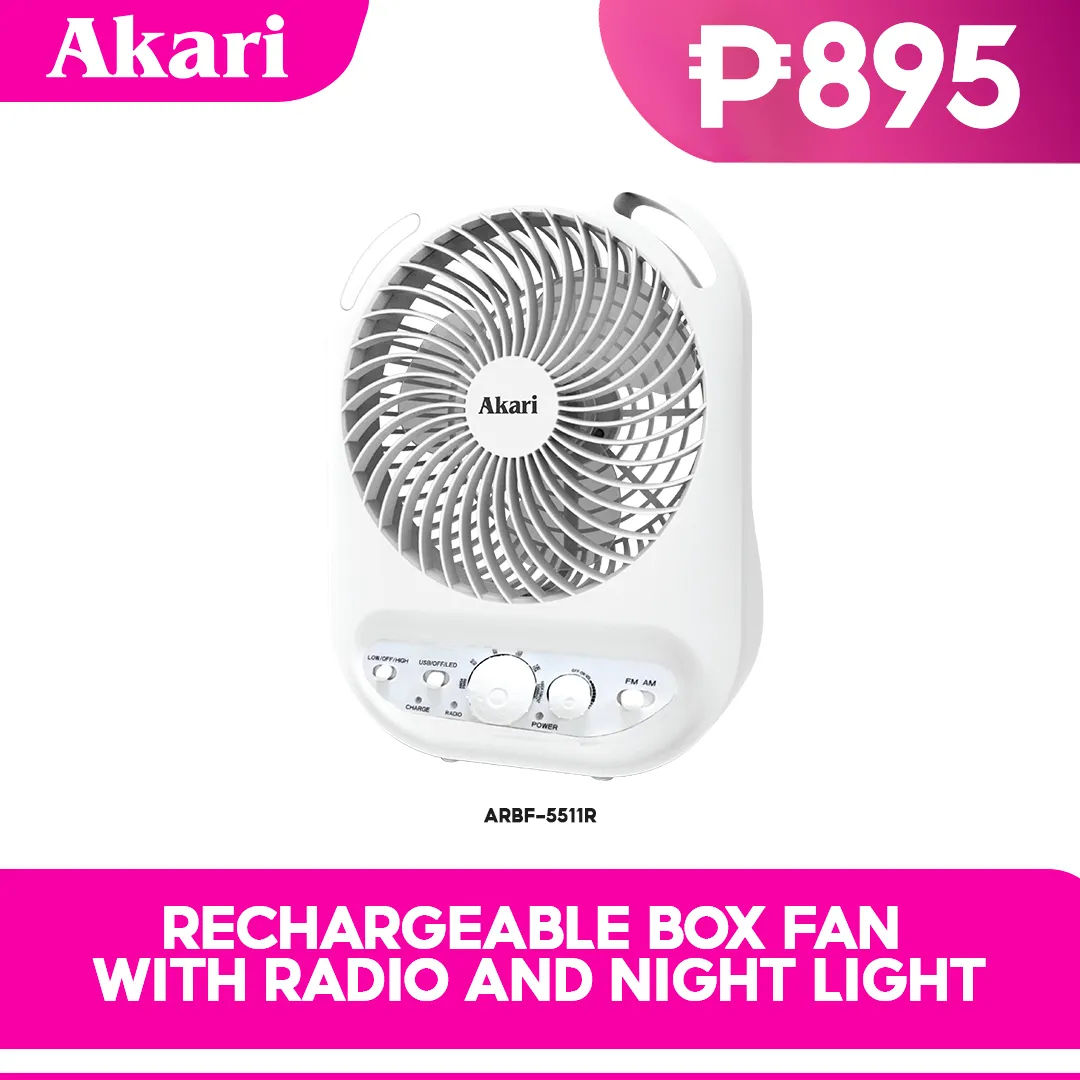 Akari 6 Rechargeable Box Fan with Radio and Night Light (ARBF-5511R)