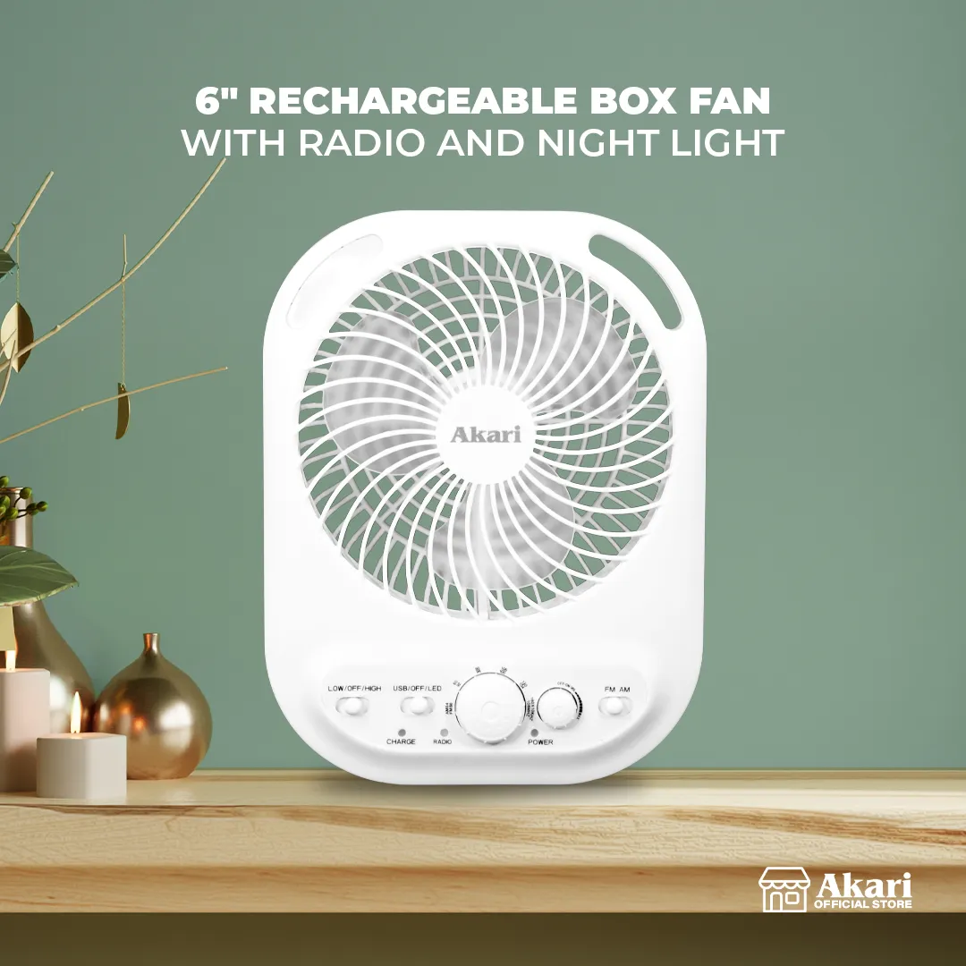 Akari 6 Rechargeable Box Fan with Radio and Night Light (ARBF-5511R)