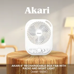 Akari 6 Rechargeable Box Fan with Radio and Night Light (ARBF-5511R)