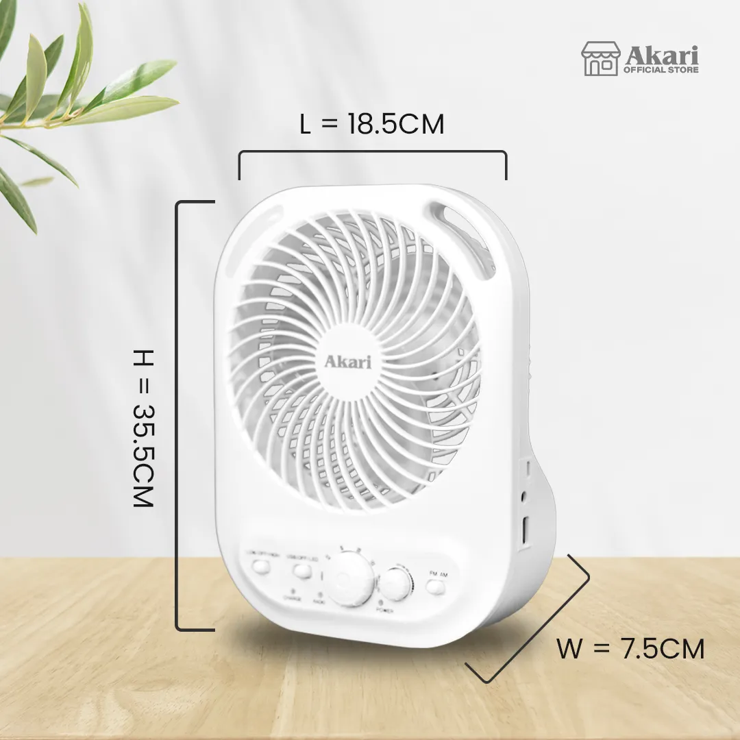 Akari 6 Rechargeable Box Fan with Radio and Night Light (ARBF-5511R)