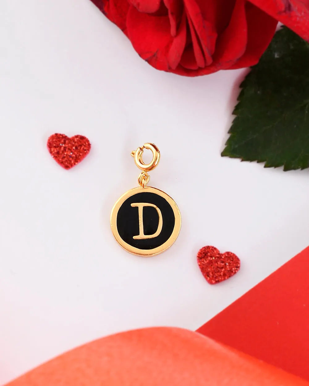 Alphabet D Black Enamel Charm - Voylla