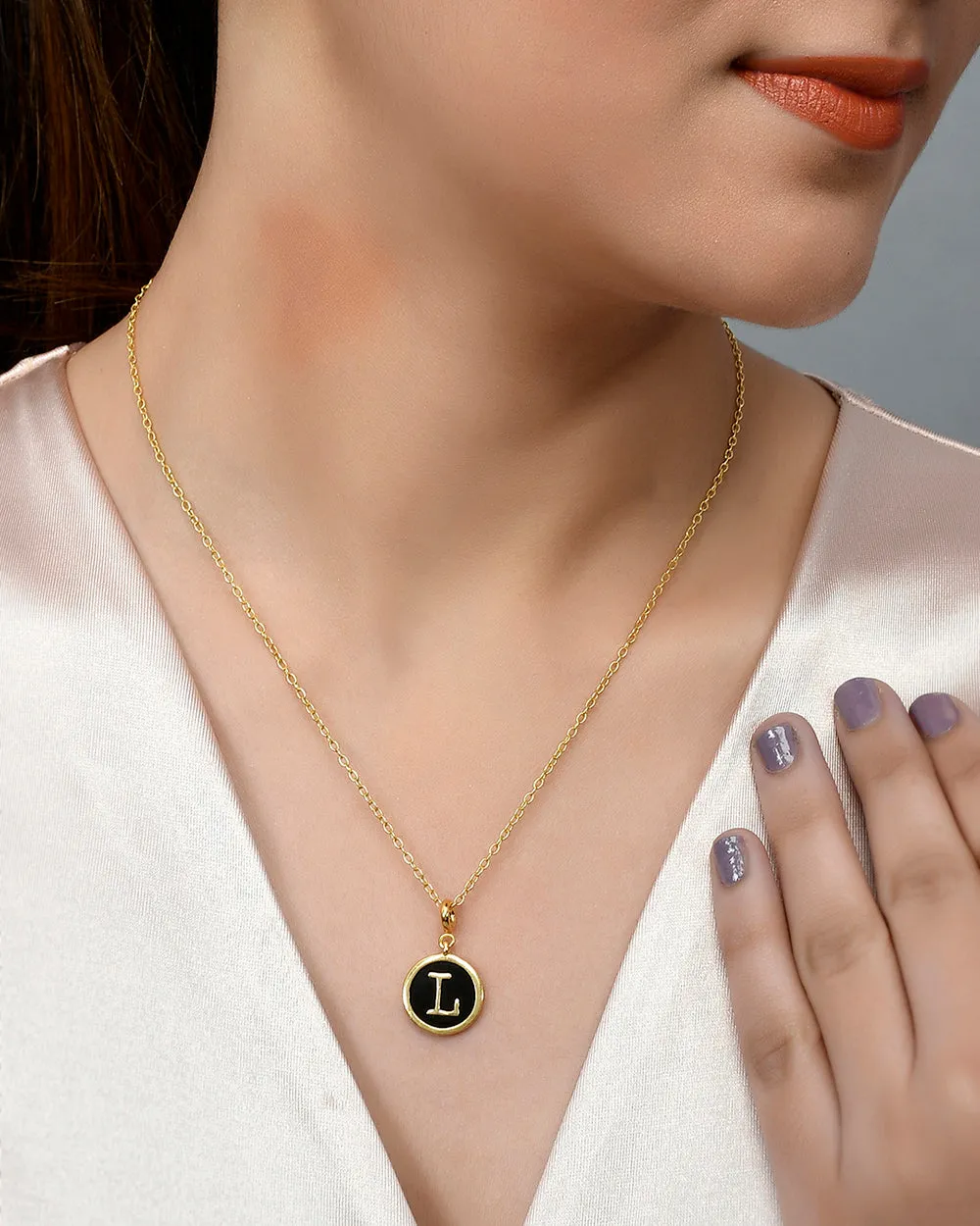 Alphabet L Black Enamel Charm - Voylla