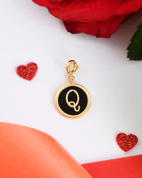 Alphabet Q Black Enamel Charm - Voylla