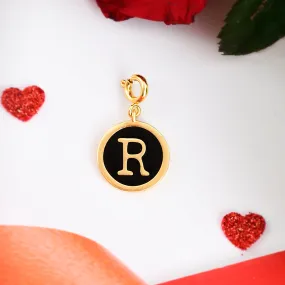 Alphabet R Black Enamel Charm - Voylla