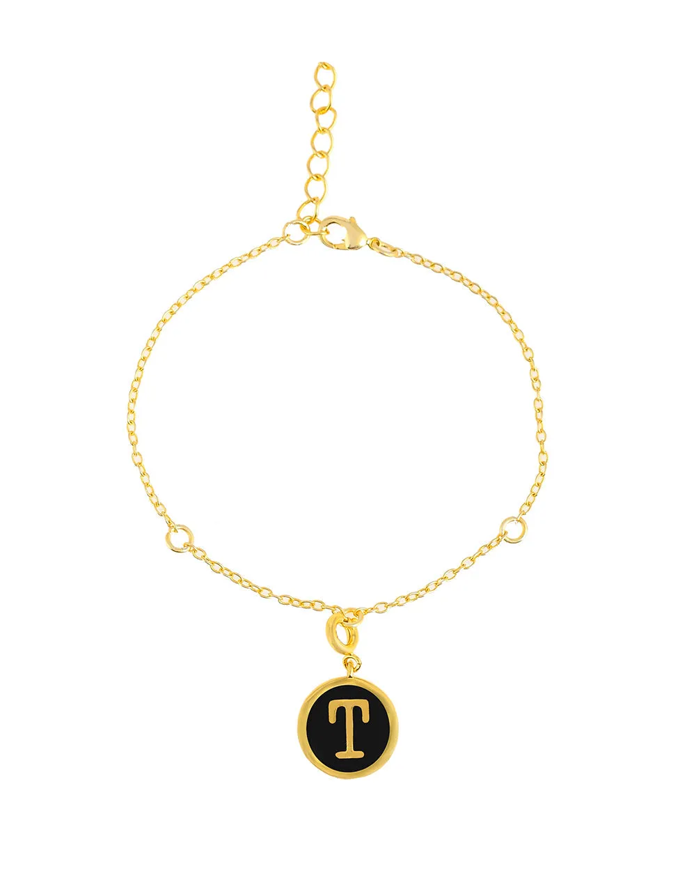 Alphabet T Black Enamel Charm - Voylla