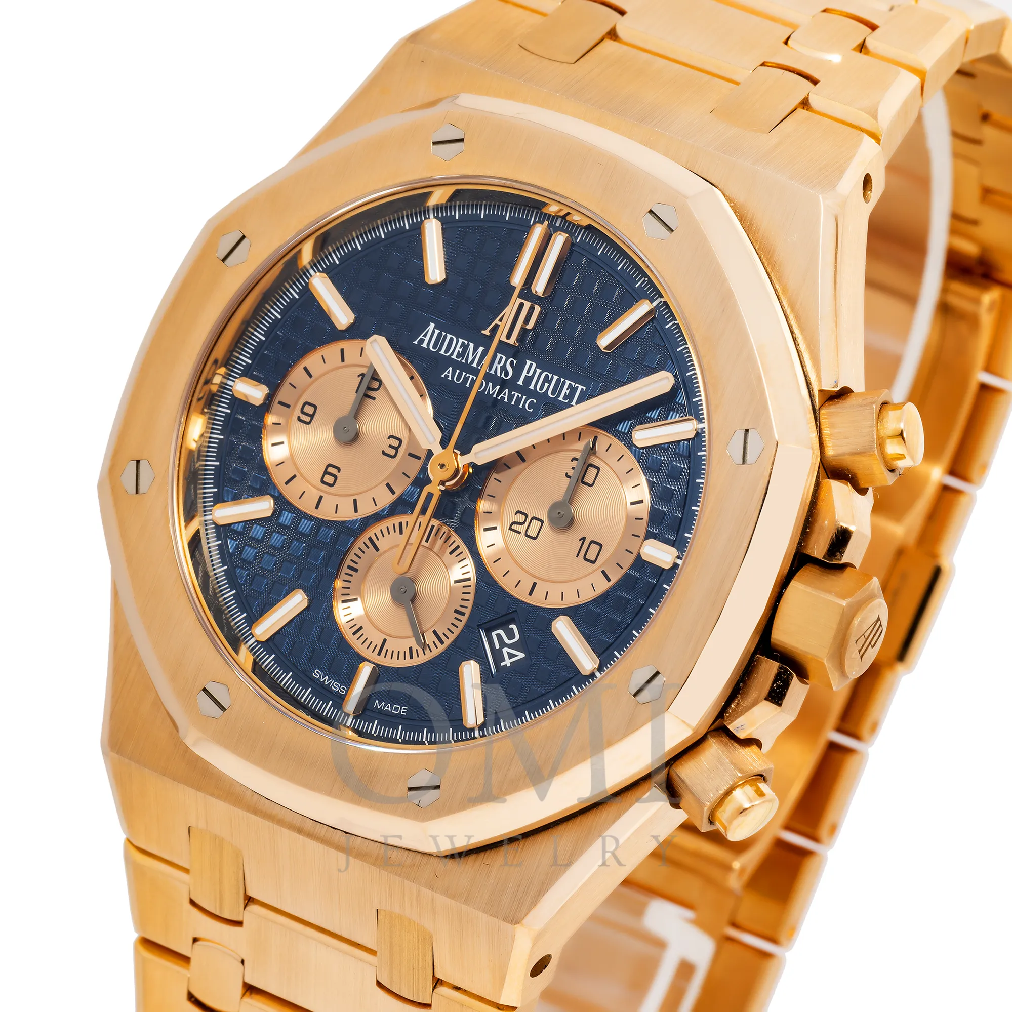 AUDEMARS PIGUET ROYAL OAK CHRONOGRAPH 26331OR 41MM BLACK DIAL WITH ROSE GOLD BRACELET.