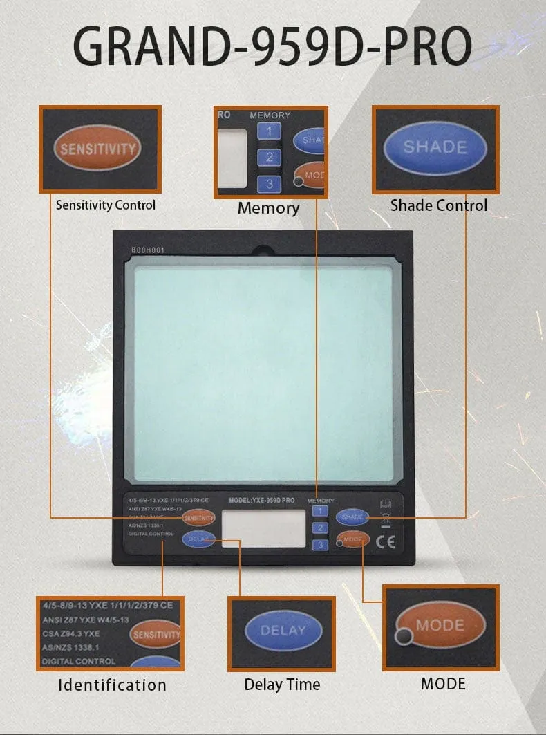 Auto darkening welding helmet/welding mask/MIG MAG TIG True Color/Real Color/4arc sensor/Solar cell (Grand-918I/958I)