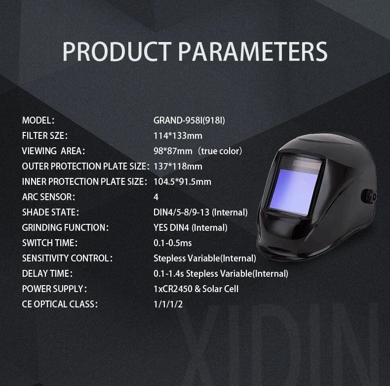 Auto darkening welding helmet/welding mask/MIG MAG TIG True Color/Real Color/4arc sensor/Solar cell (Grand-918I/958I)