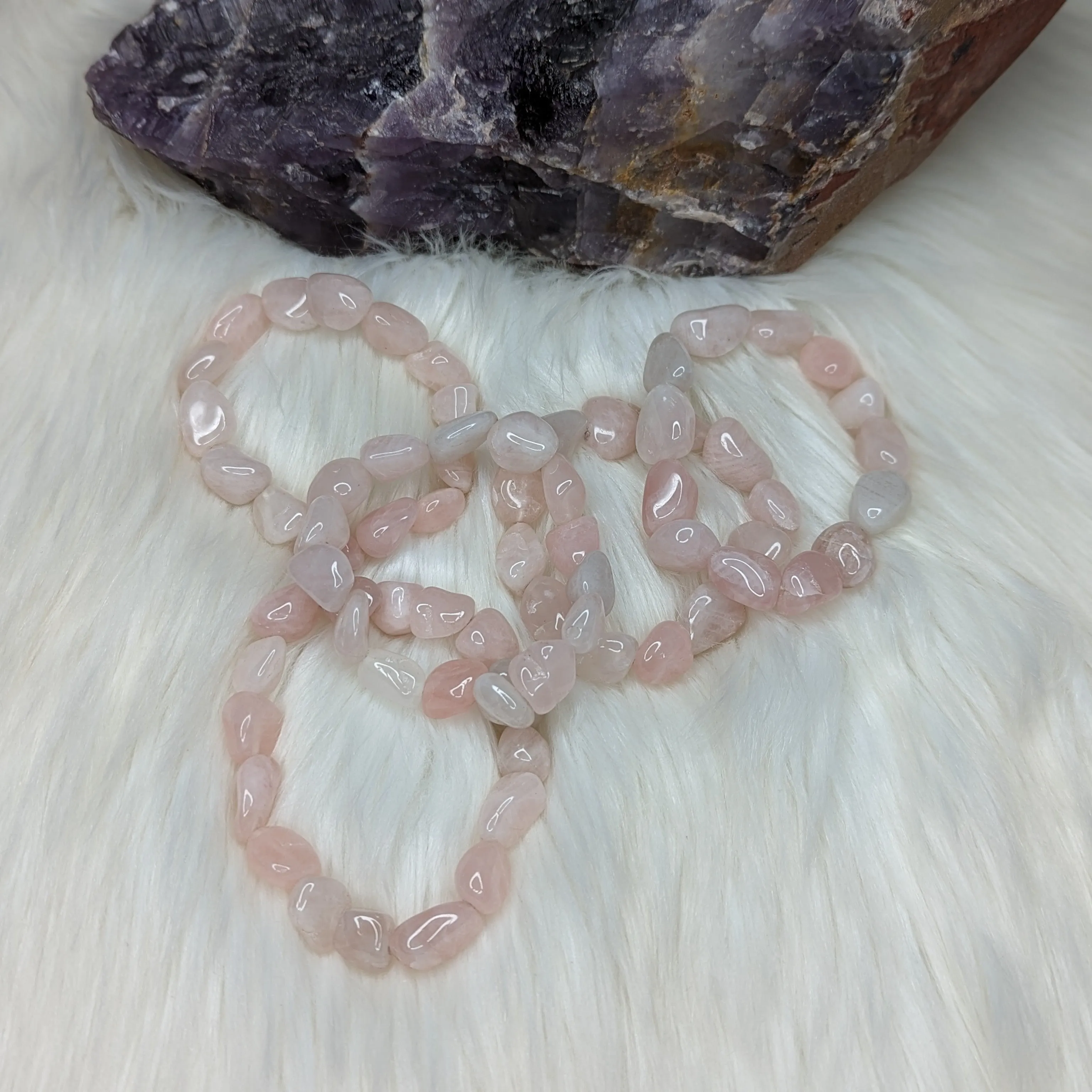 Beautiful Soft Pink Rose Quartz Tumbled Bracelet~ Ultra Strong Stretch Bracelet