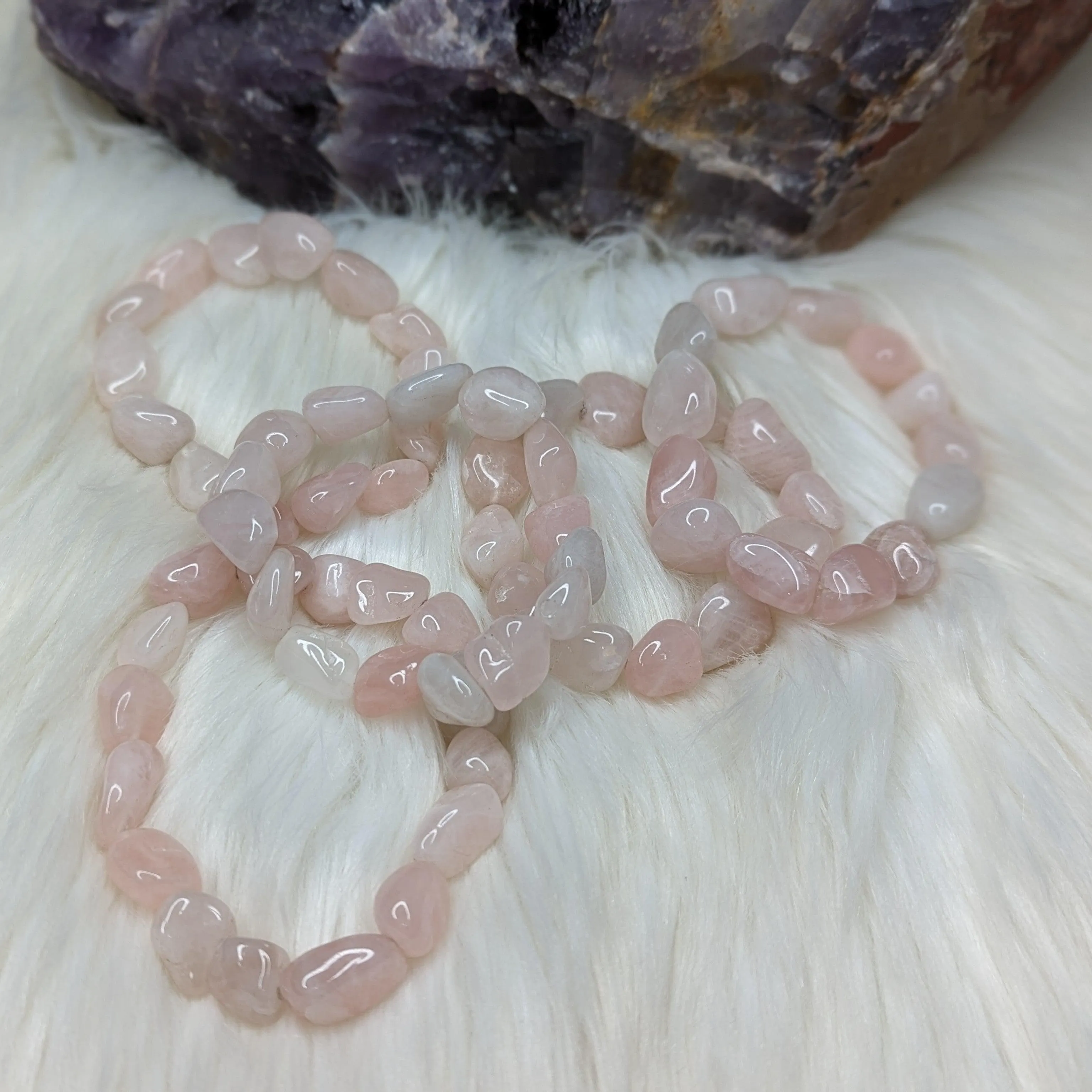 Beautiful Soft Pink Rose Quartz Tumbled Bracelet~ Ultra Strong Stretch Bracelet