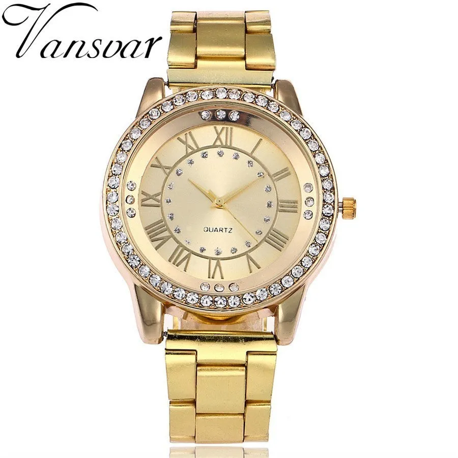 Brand Rose Gold Watch Luxury Women Dress Rhinestone Quartz