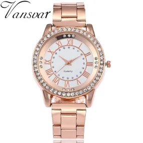 Brand Rose Gold Watch Luxury Women Dress Rhinestone Quartz