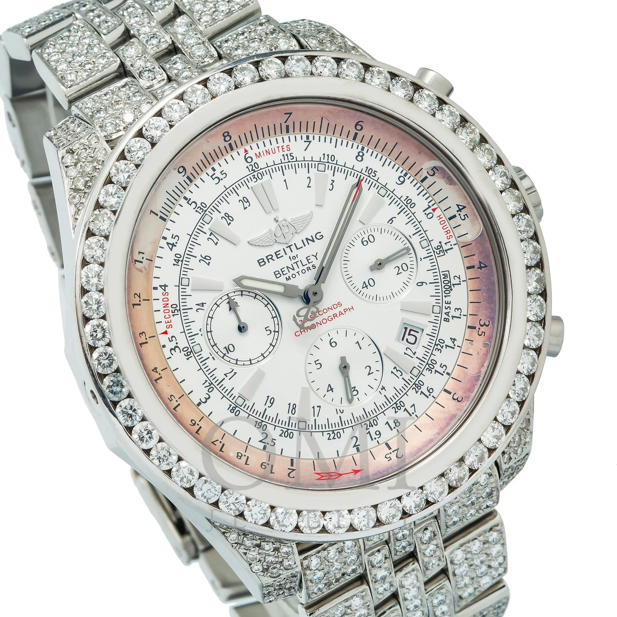 Breitling Bentley Motors A25362 49MM White Dial With Diamond Bezel And Bracelet 8.00 CT