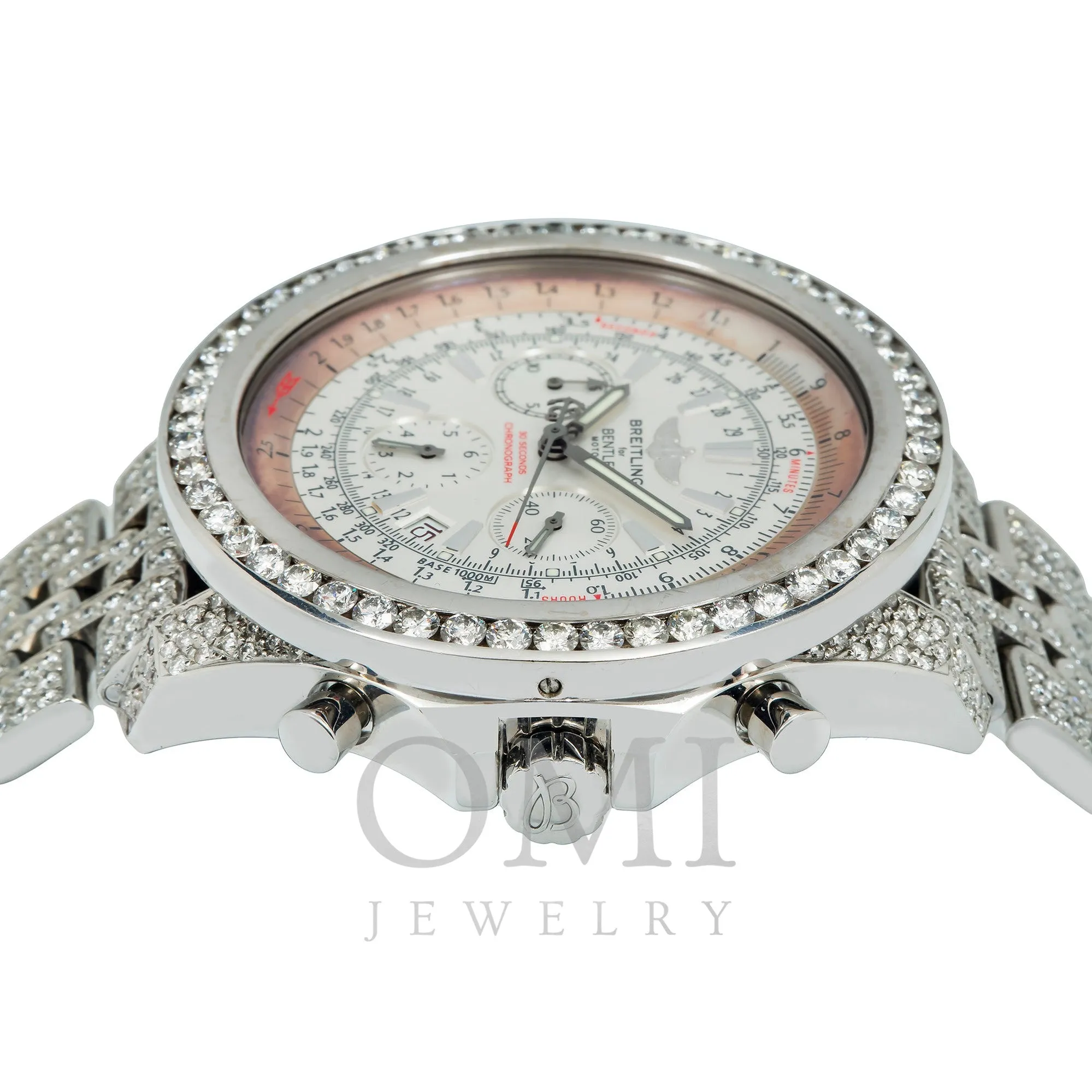 Breitling Bentley Motors A25362 49MM White Dial With Diamond Bezel And Bracelet 8.00 CT