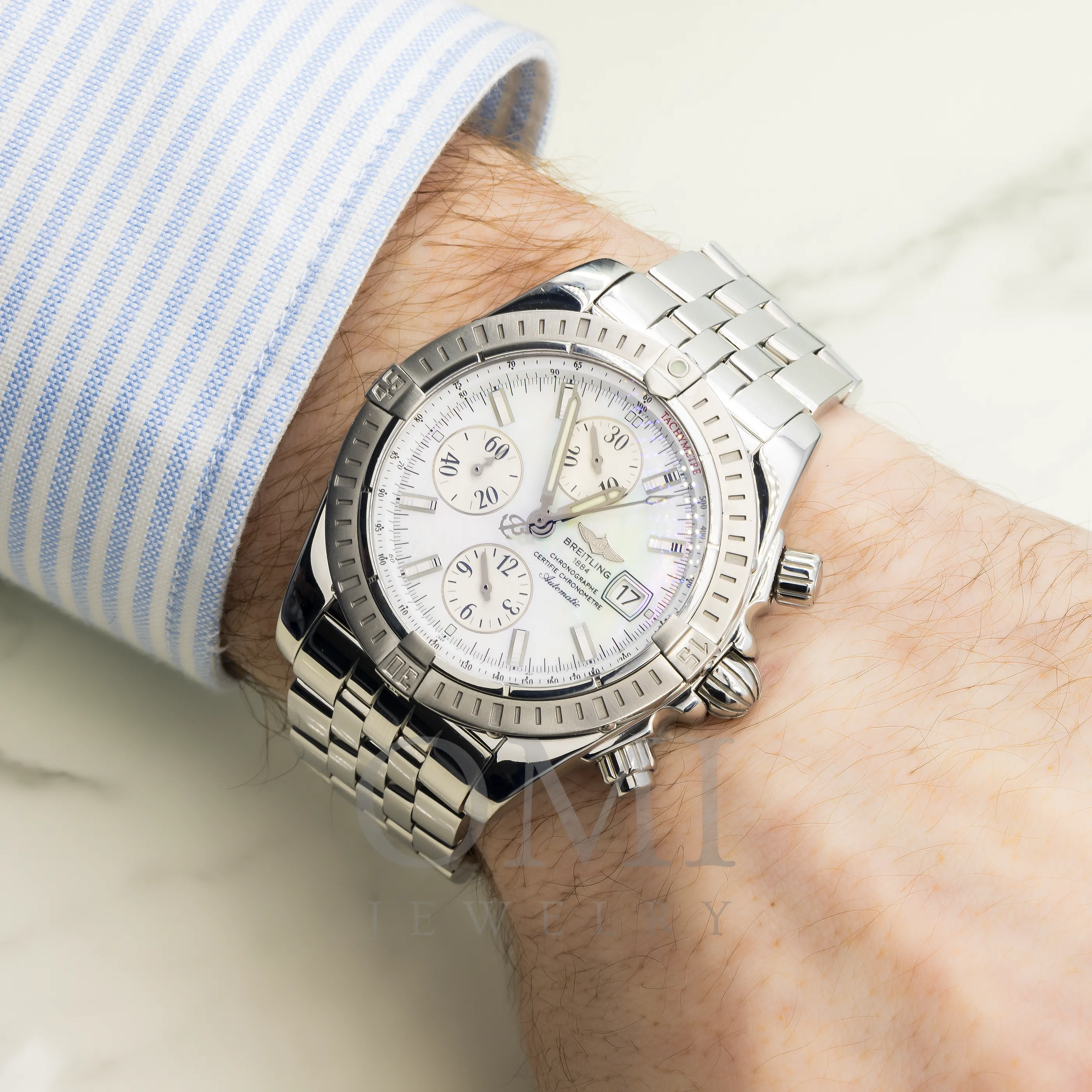 BREITLING CHRONOMAT EVOLUTION A13356 44MM WHITE DIAL WITH STAINLESS STEEL BRACELET