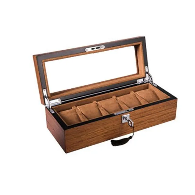 Brown and Black Handmade Wood Watch Storage Box with Key Locker