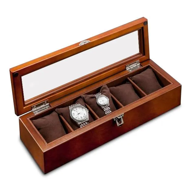 Brown Beech Wood Watch Display Box Organizer with 5, 8, 10 and 12 Slots