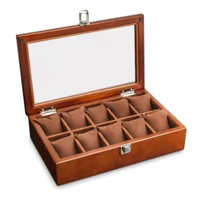 Brown Beech Wood Watch Display Box Organizer with 5, 8, 10 and 12 Slots