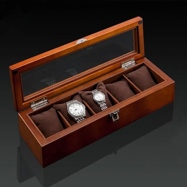 Brown Beech Wood Watch Display Box Organizer with 5, 8, 10 and 12 Slots