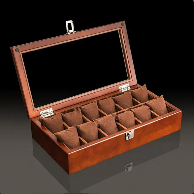 Brown Beech Wood Watch Display Box Organizer with 5, 8, 10 and 12 Slots