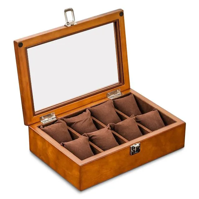 Brown Beech Wood Watch Display Box Organizer with 5, 8, 10 and 12 Slots